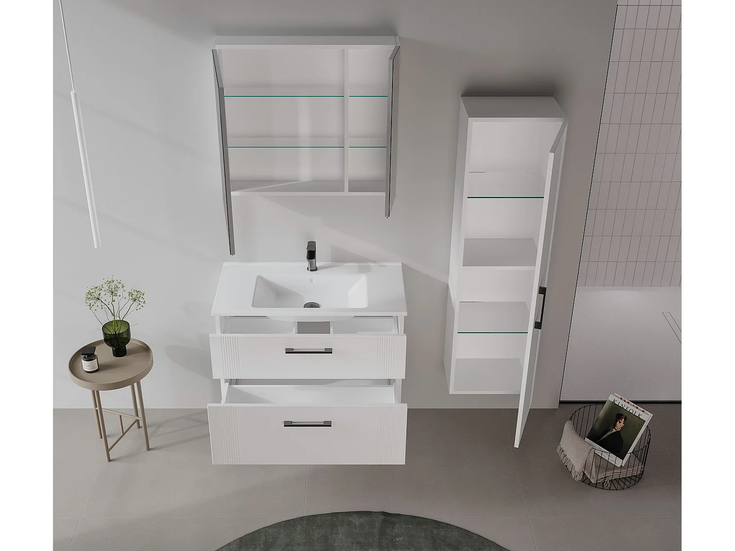 Ensemble Meuble Vasque avec Miroir (2 Pièces) "Bari 85 v2" - 85 x 45 x 55 cm - Matte White