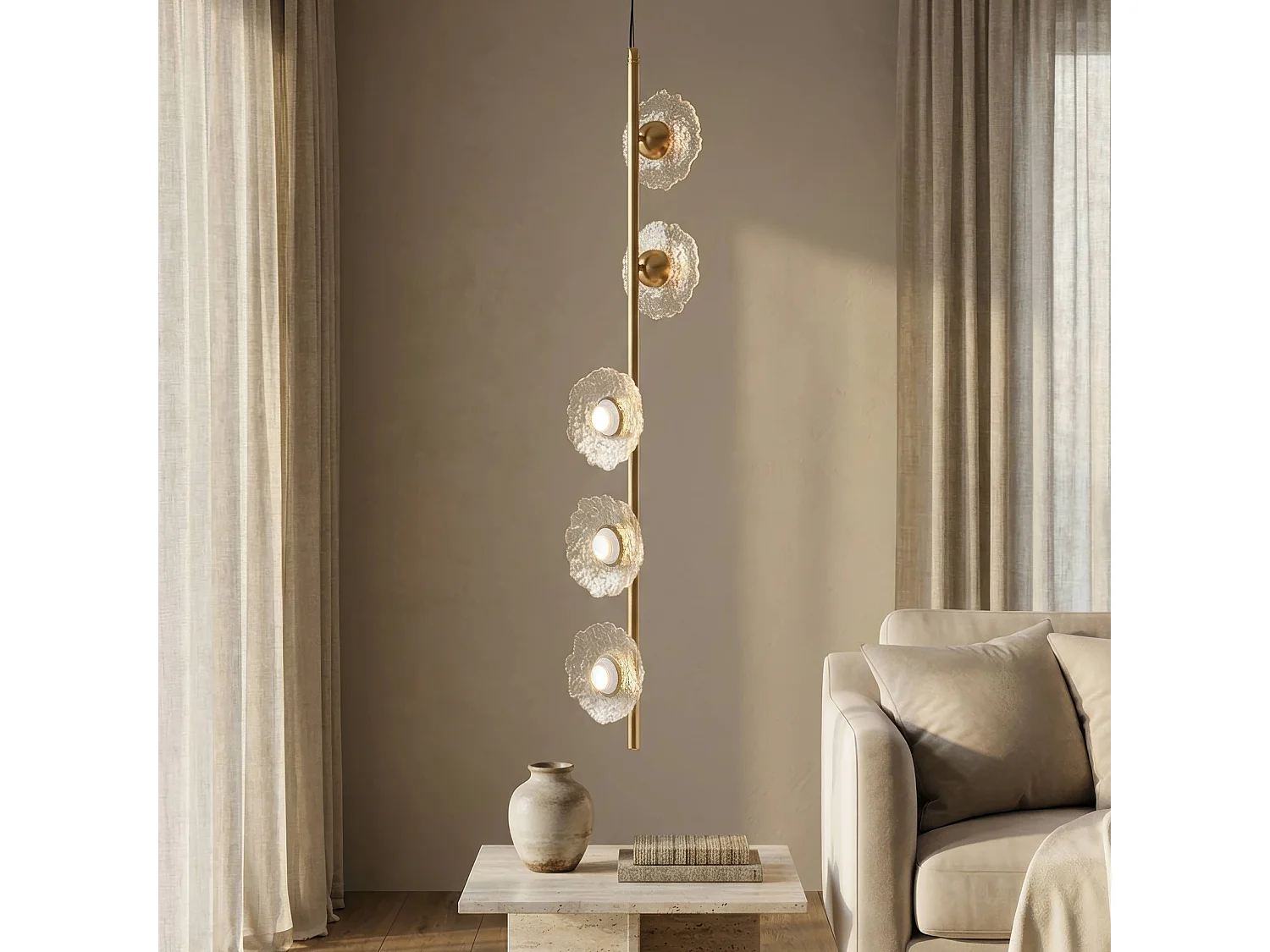 Suspension Verticale Design "Emily" 110cm Or & Transparent