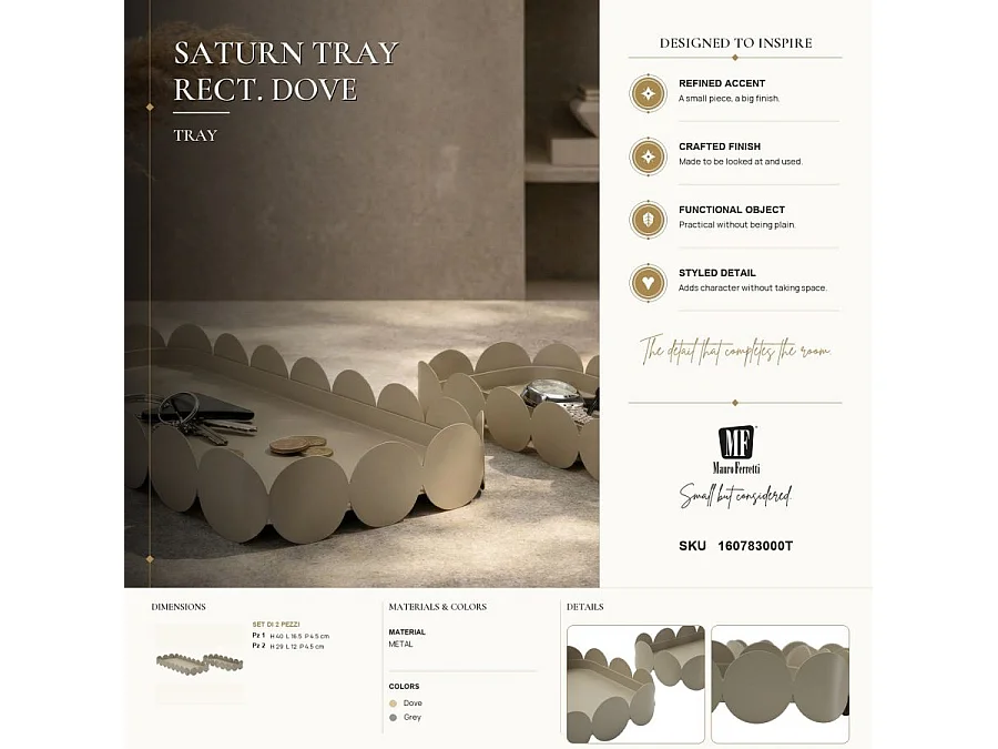 Lot de 2 Vide-Poches en Métal "Saturn" 40cm Taupe