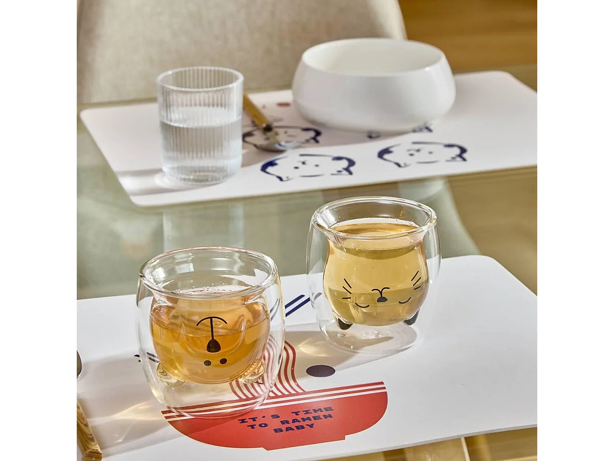 Coffret 2 Mugs en Verre "Animaux" 25cl Transparent