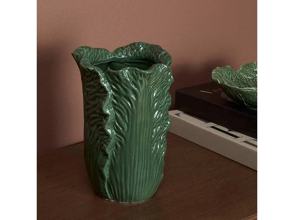 Vase Déco en Dolomite "Lisière" 20cm Vert