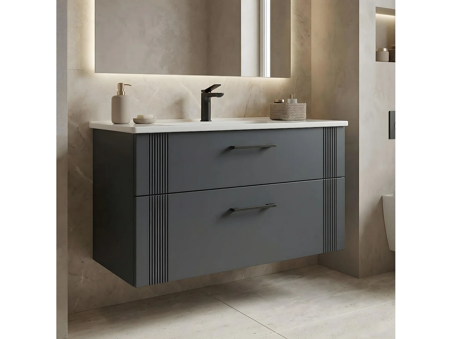 Meuble Vasque "Bari 100 v2" - 100 x 45 x 55 cm - Matte Anthracite