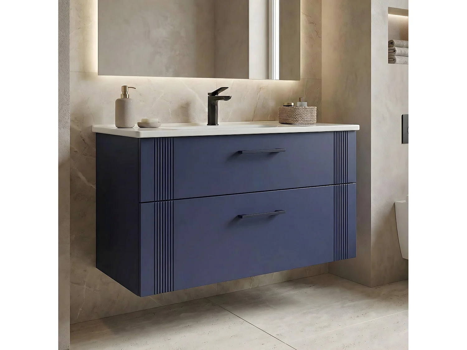 Meuble Vasque "Bari 100 v2" - 100 x 45 x 55 cm - Matte Navy Blue