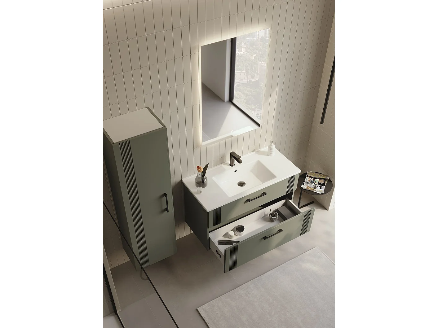Meuble Vasque "Bari 100 v2" - 100 x 45 x 55 cm - Matte Green