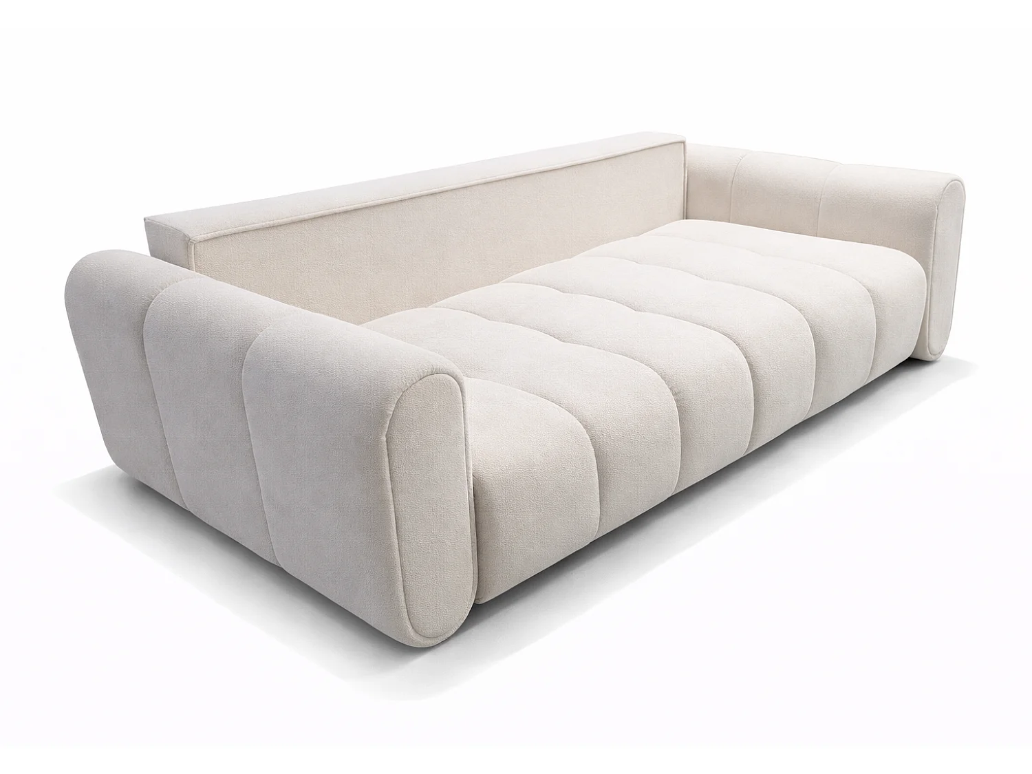 Canapé droit 3 places SAVONA convertible en tissu bouclé – blanc