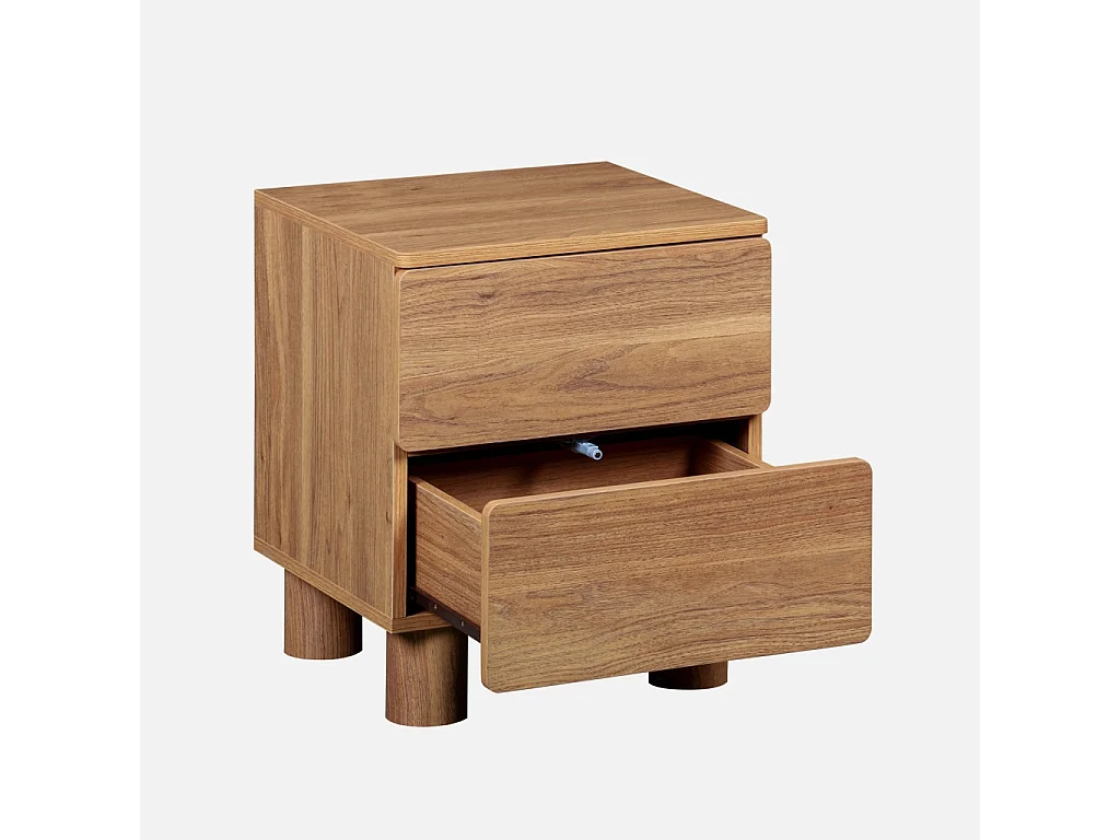 Mesita de noche efecto madera con 2 cajones, set de 2, Madera de