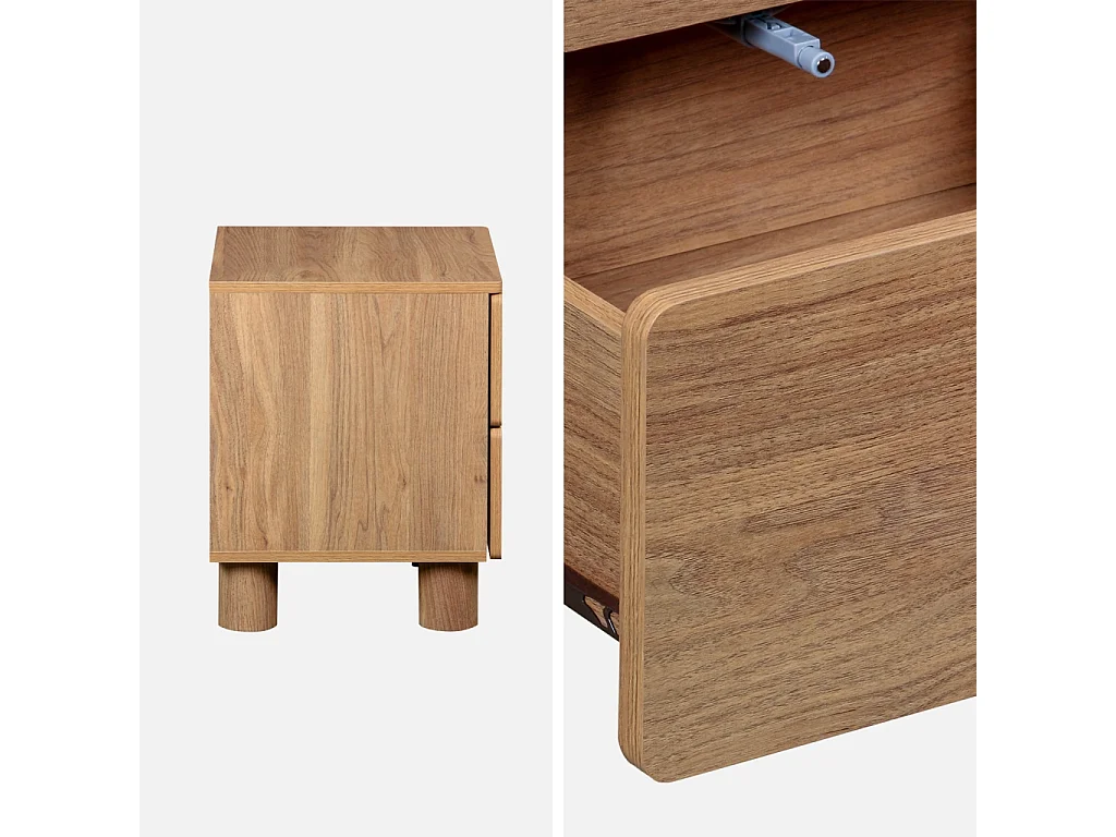 Mesita de noche efecto madera con 2 cajones, set de 2, Madera de