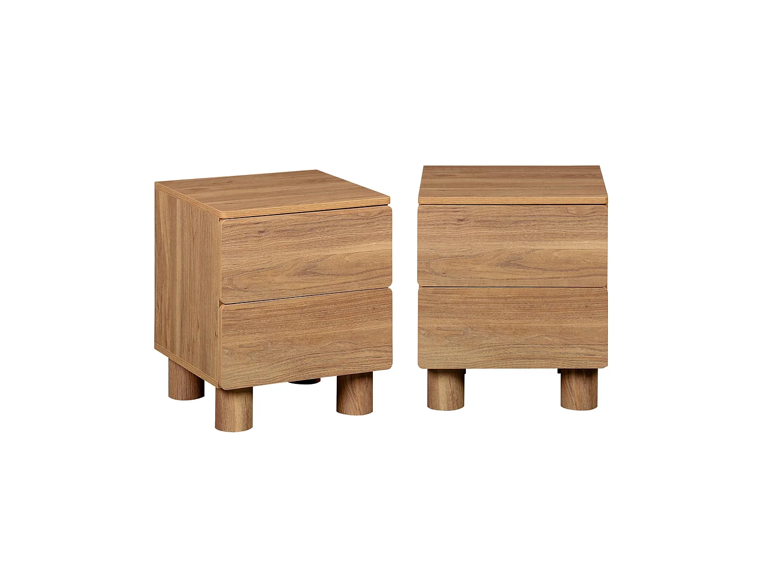 Mesita de noche efecto madera con 2 cajones, set de 2, Madera de