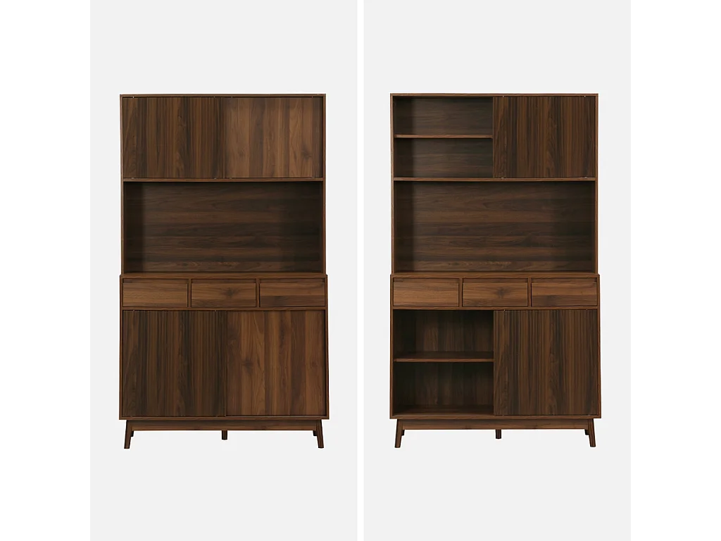 Aparador decorado en madera 4 puertas 3 cajones, 110cm nogal