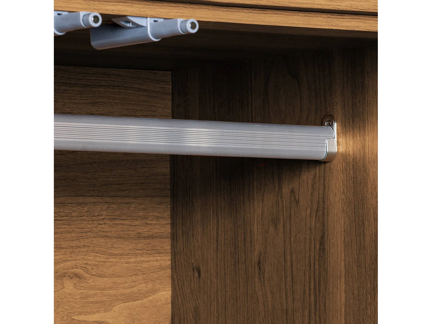Armario vestidor efecto madera con 2 puertas, 2 cajones y 1 barra para
