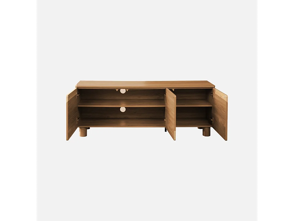 Meuble TV décor bois 3 portes 140cm bois de noisetier - Ayana