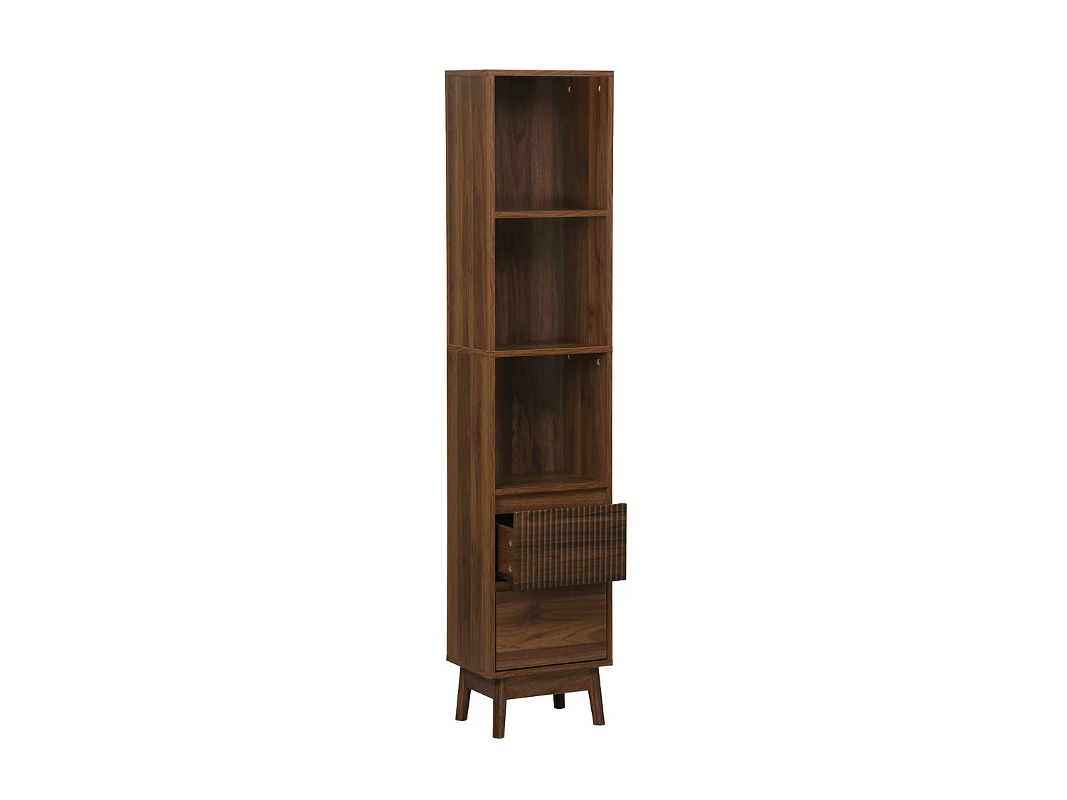 Colonne de rangement décor bois 3 étagères 2 tiroirs noyer - Linear