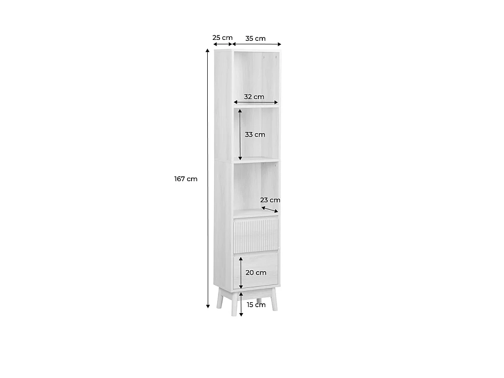 Colonne de rangement décor bois 3 étagères 2 tiroirs noyer - Linear