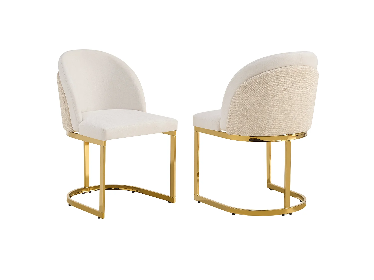 Set of 6 dining chairs - Modern style - Gold-plated feet - Chenille fabric - Beige and gold
