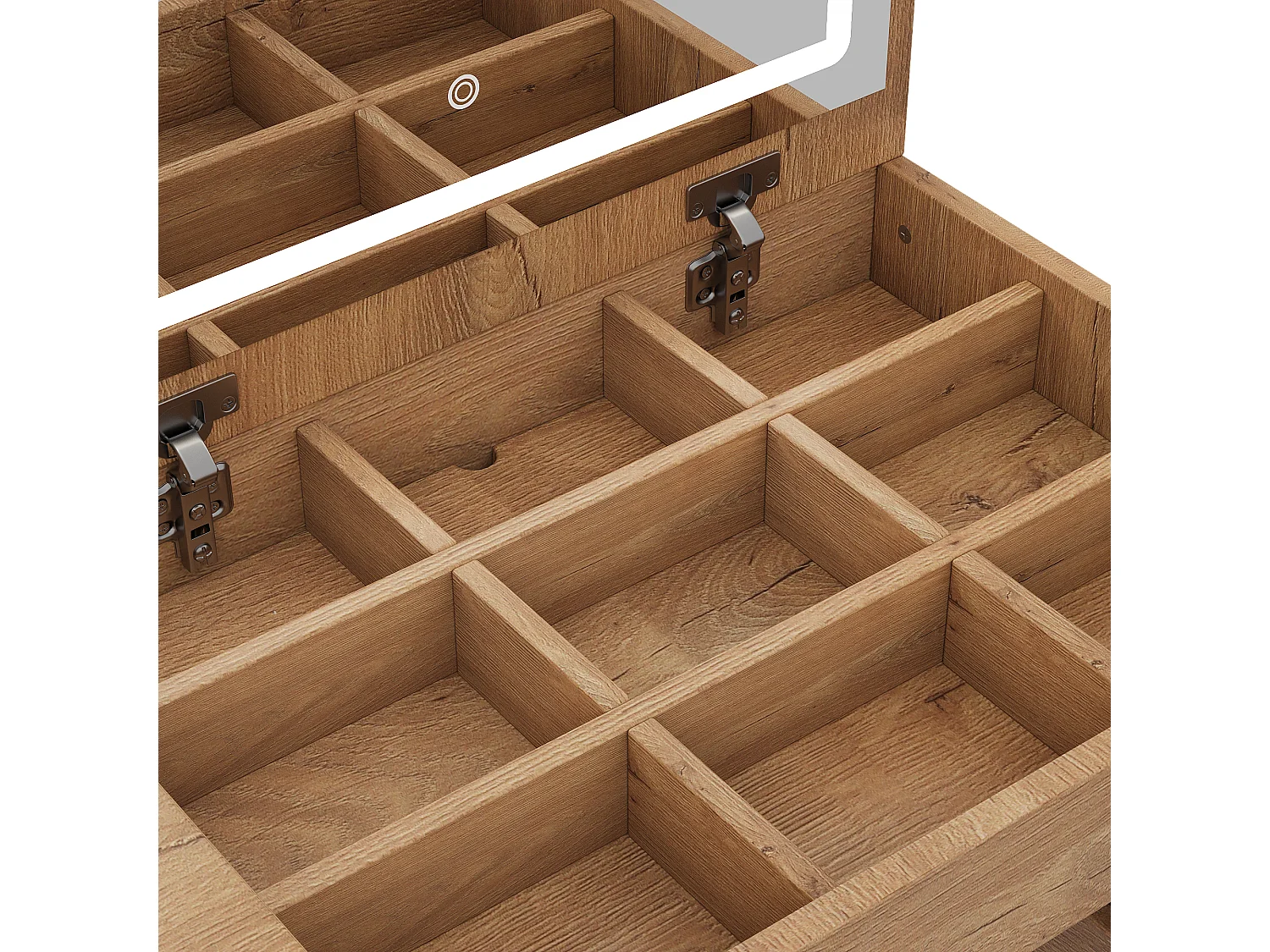 Swivel dressing table with mirror 105x40x80cm - with LED - with 7 drawers and storage compartments - White+Natural