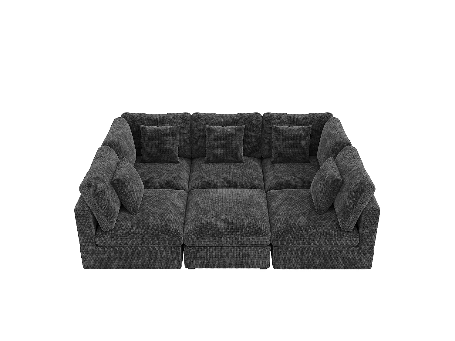 L-shaped corner sofa - 6 seats - with mobile footrest - with sleep function - with 5 cushions - chenille fabric - grey