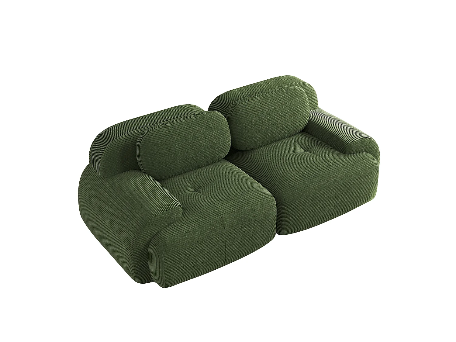 Canapé modulable 2 places velours côtelé, accoudoirs incurvés, rembourrage confortable, vert