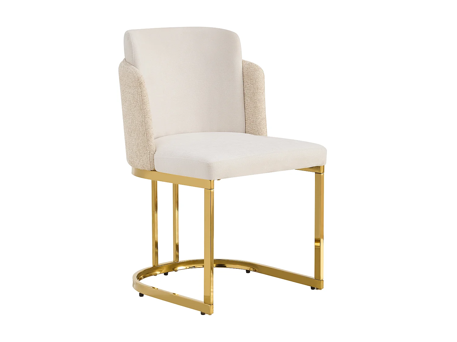 Set of 4 dining chairs - Modern style - Gold-plated feet - Chenille fabric - Beige and gold