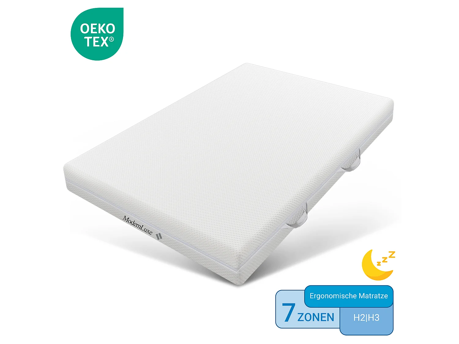 Matelas mousse froide 160x200, 7 zones, 20 cm, H3, poignées, housse lavable zippée, climatique