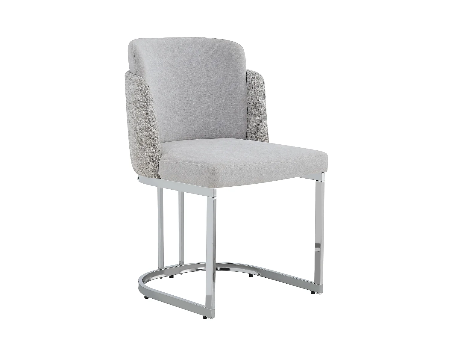 Lot of 4 dining chairs - Modern style - Silver galvanized legs - Chenille fabric - Light gray + silver