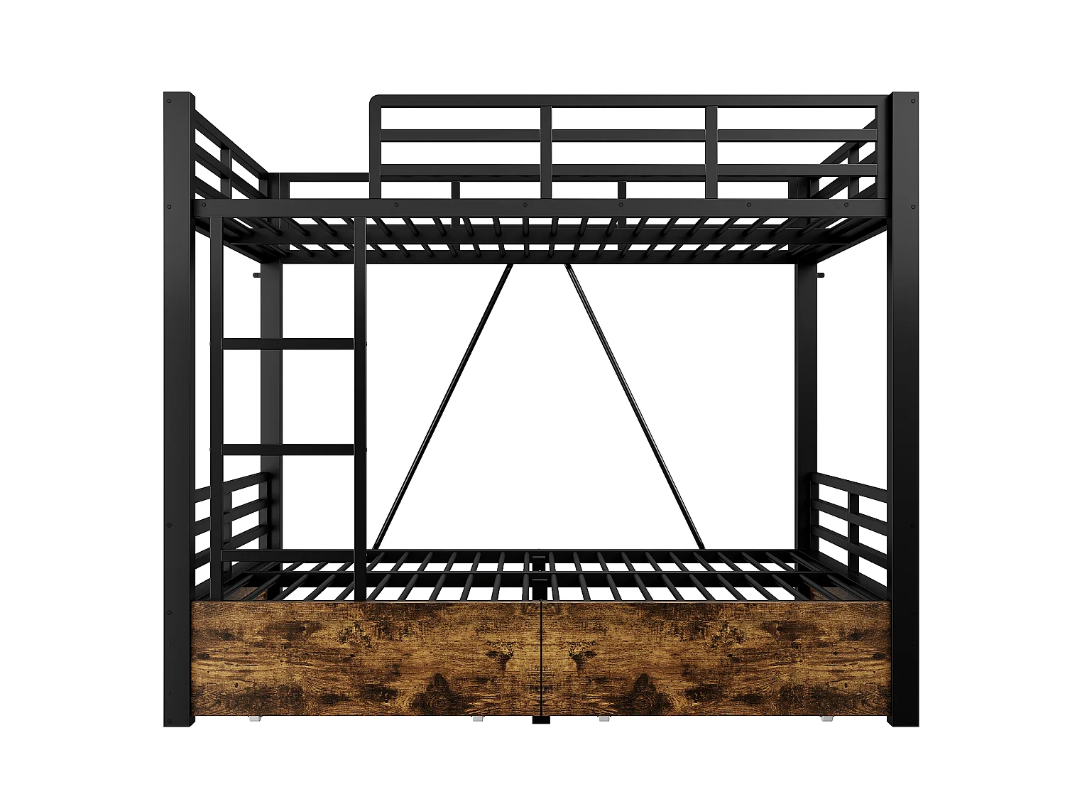 Metal bunk bed 140x200cm - with 2 drawers - with ladder - with safety barriers - black (mattress not included)