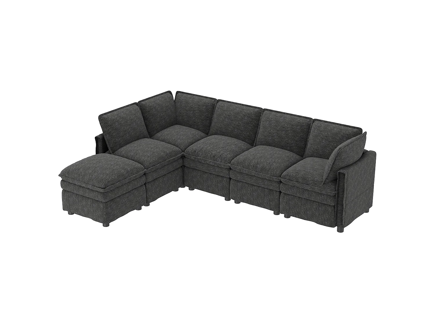 U-shaped/L-shaped corner sofa - with mobile footrest - with sleep function - double-layer seat cushion - chenille fabric - grey