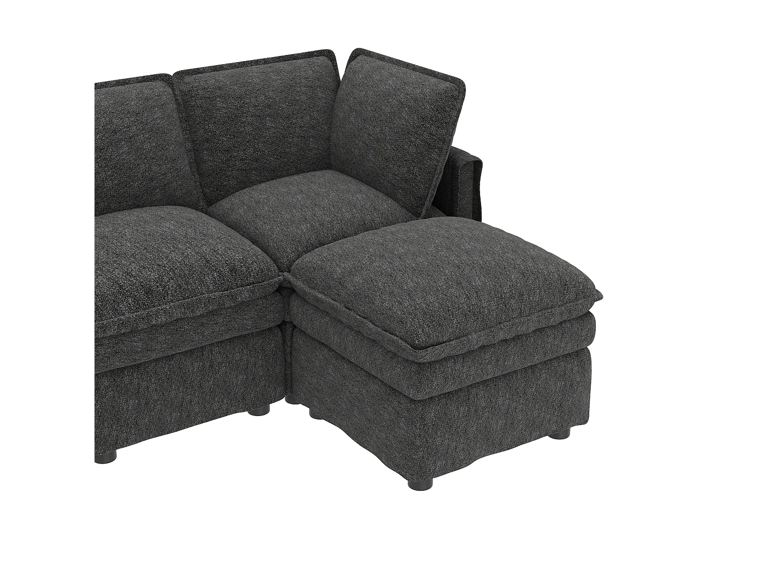 U-shaped/L-shaped corner sofa - with mobile footrest - with sleep function - double-layer seat cushion - chenille fabric - grey