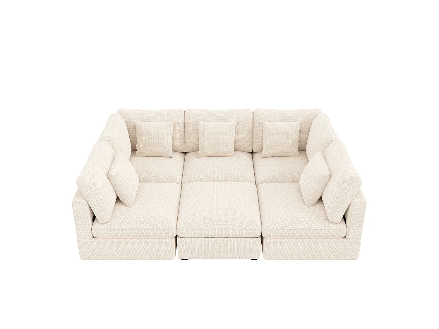 L-shaped corner sofa - 6 seats - with mobile footrest - with sleep function - with 5 cushions - chenille fabric - beige