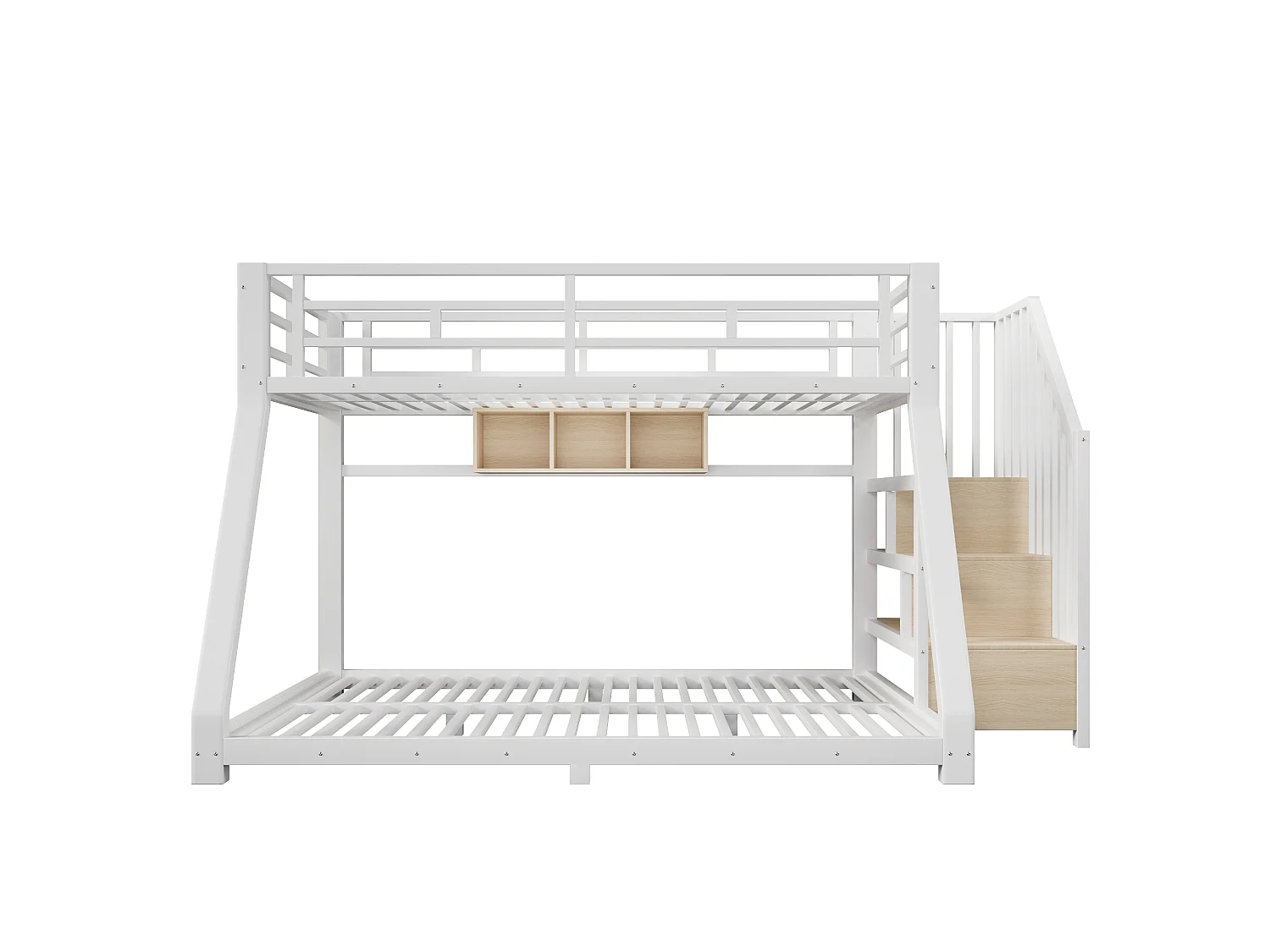 Bunk bed 90x200cm + 140x200cm - with LED light strip - with three storage compartments - with stairs - white (mattress not included)
