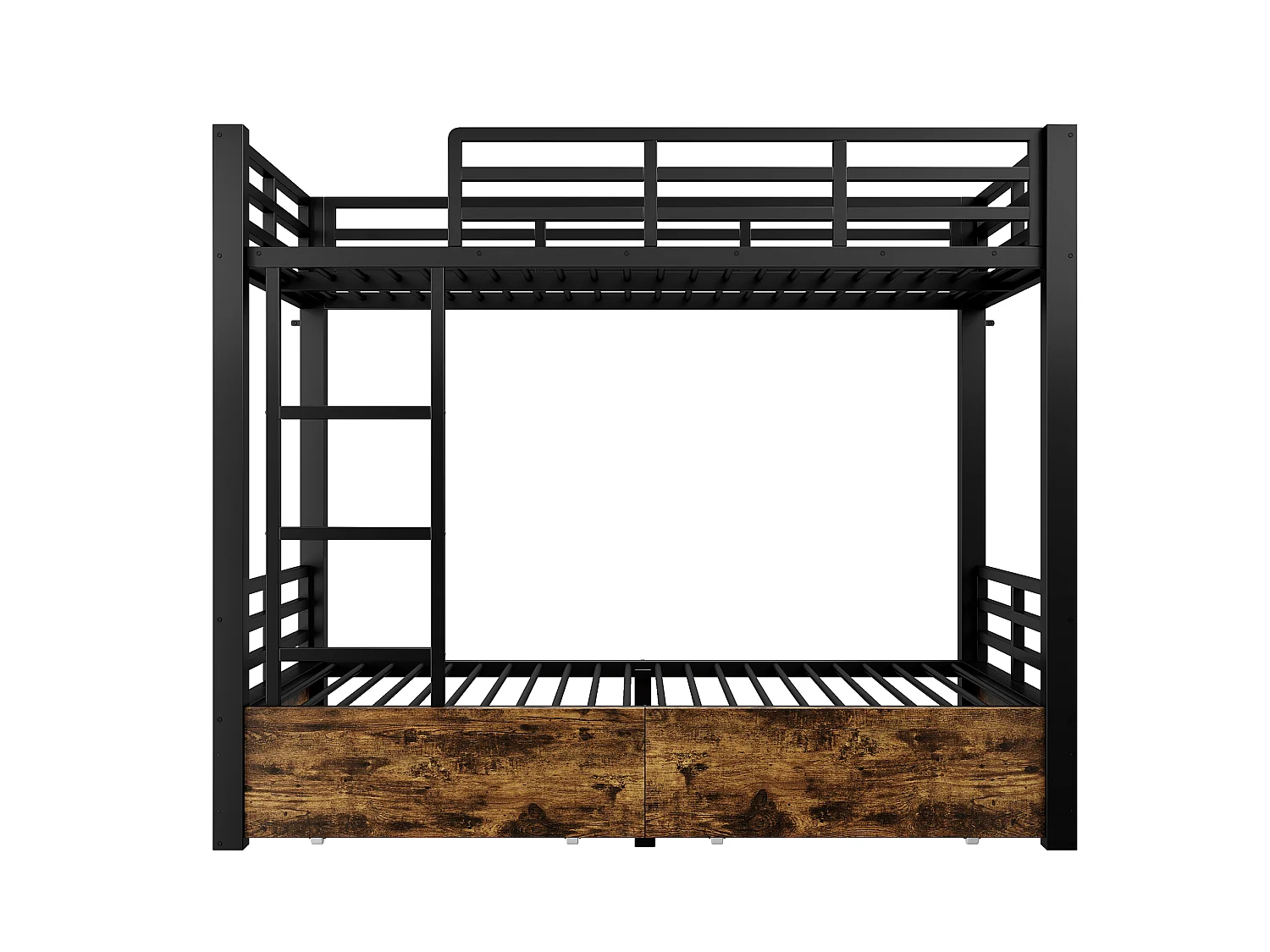 Metal bunk bed 90x200 cm - with 2 drawers - with ladder - with safety rails - black (mattress not included)