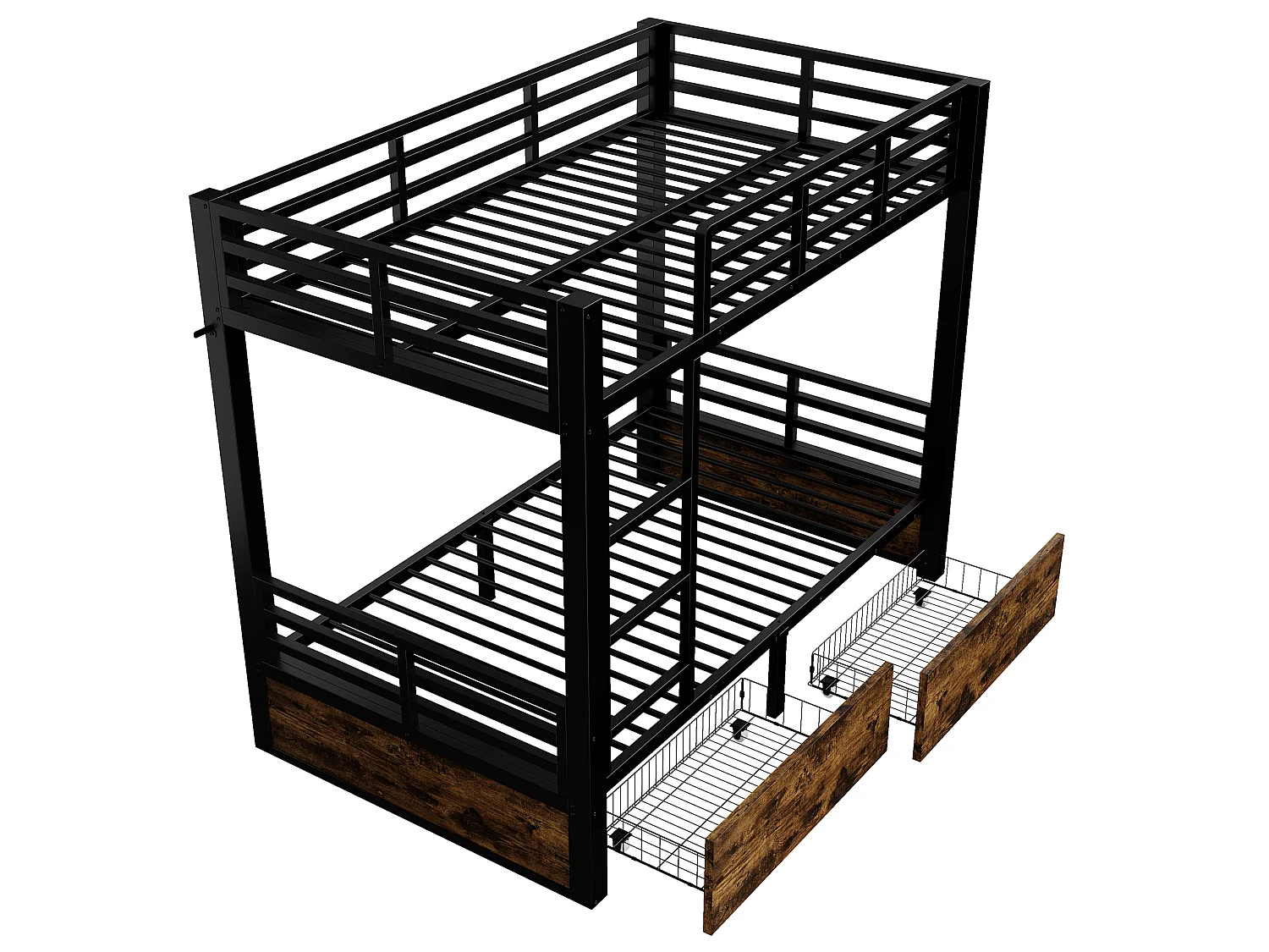 Metal bunk bed 90x200 cm - with 2 drawers - with ladder - with safety rails - black (mattress not included)