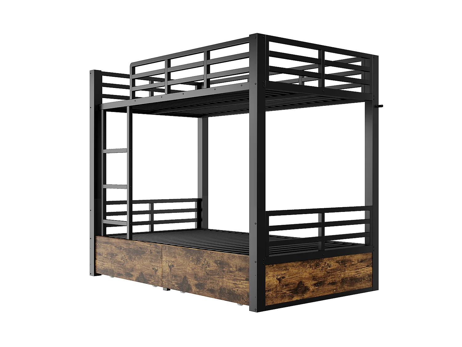 Metal bunk bed 90x200 cm - with 2 drawers - with ladder - with safety rails - black (mattress not included)