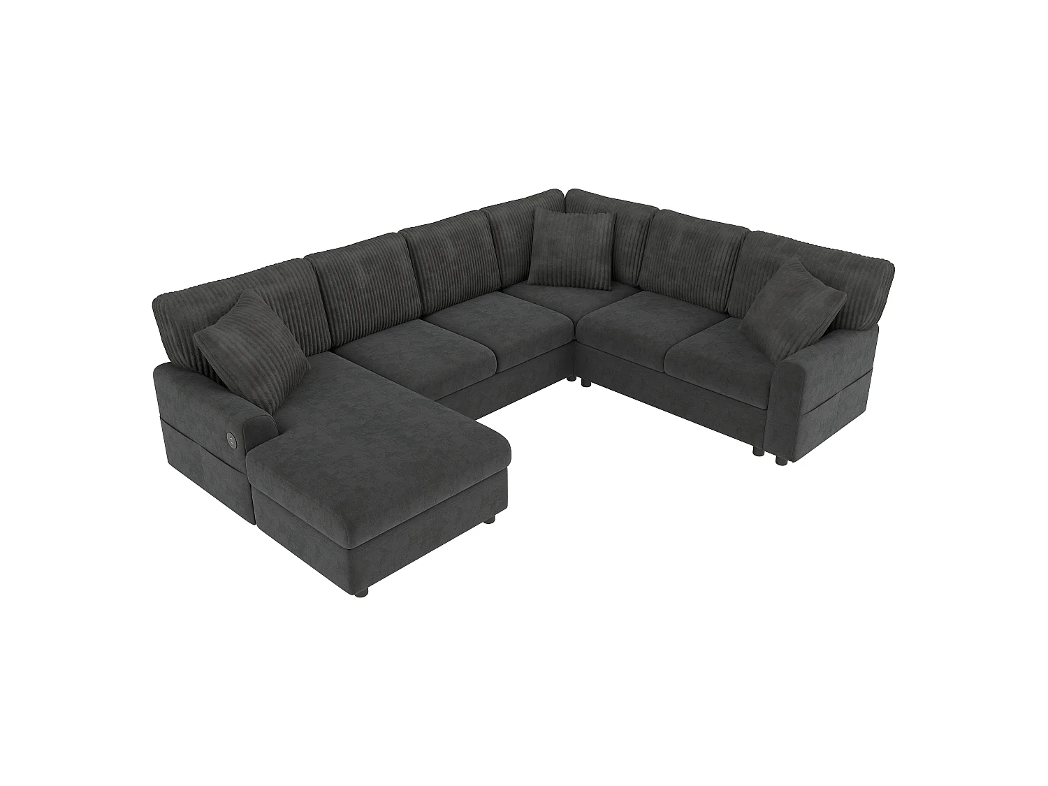 Modern U-shaped corner sofa - with 1 chaise lounge, 3 cushions, 1 USB port and 1 Type-C port - Chenille, corduroy - Gray