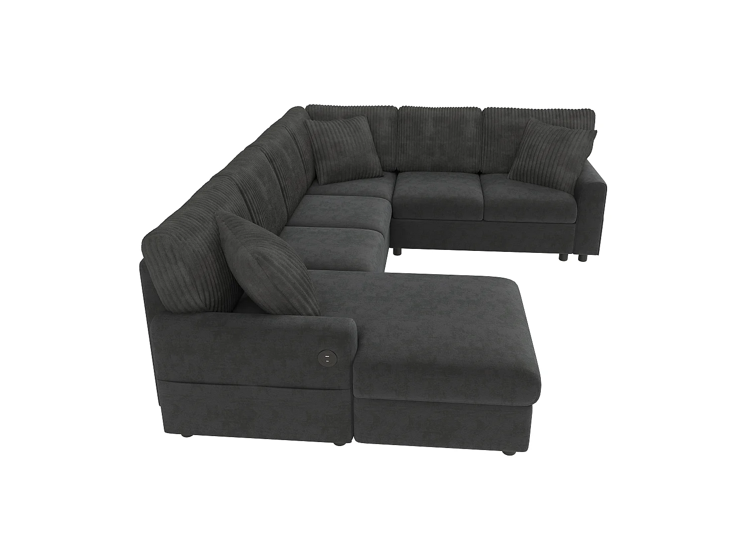 Modern U-shaped corner sofa - with 1 chaise lounge, 3 cushions, 1 USB port and 1 Type-C port - Chenille, corduroy - Gray