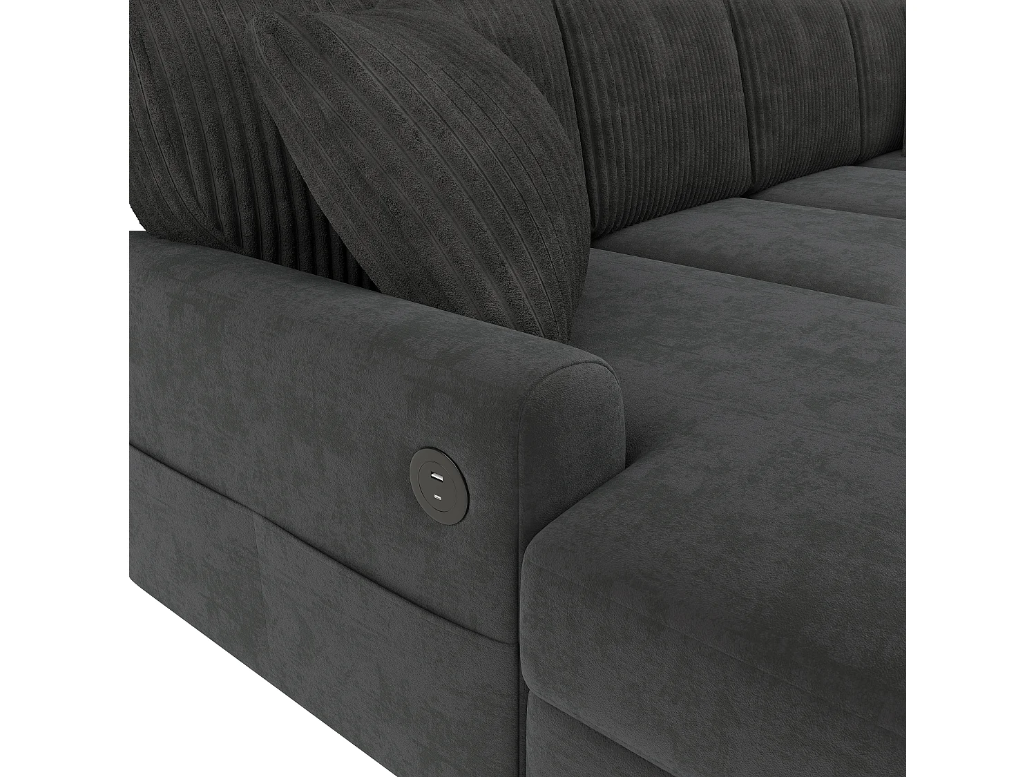 Modern U-shaped corner sofa - with 1 chaise lounge, 3 cushions, 1 USB port and 1 Type-C port - Chenille, corduroy - Gray