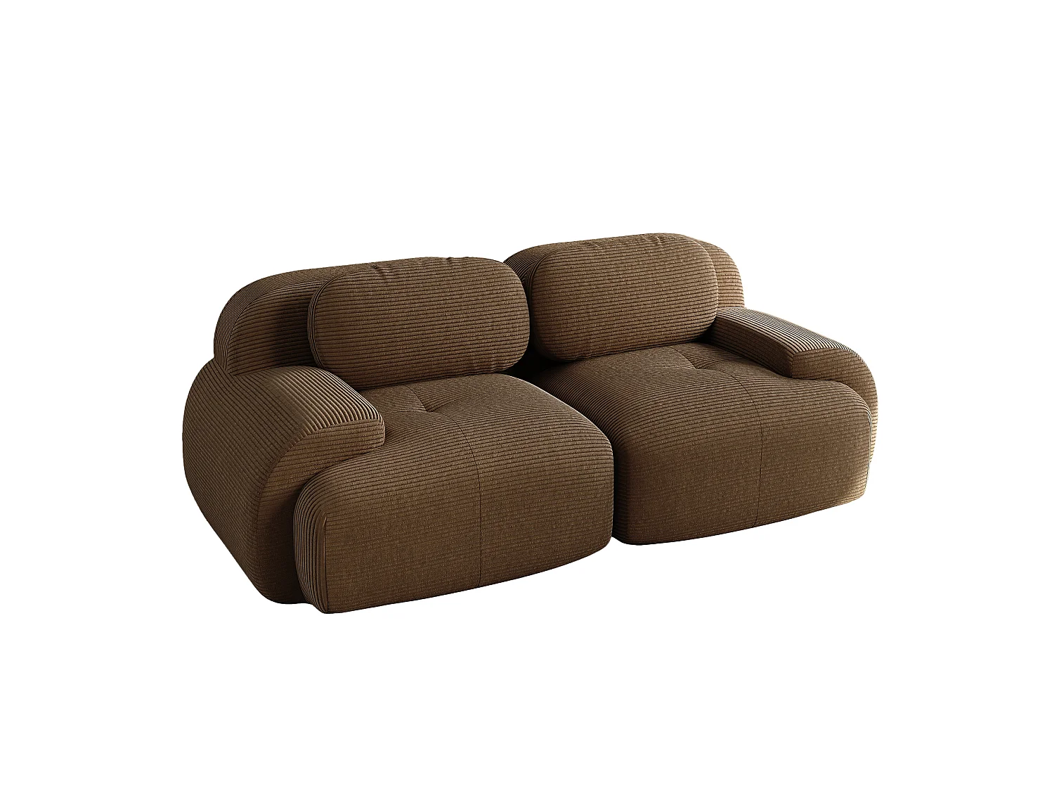 Canapé modulable 2 places velours côtelé, accoudoirs incurvés, rembourrage élastique, marron