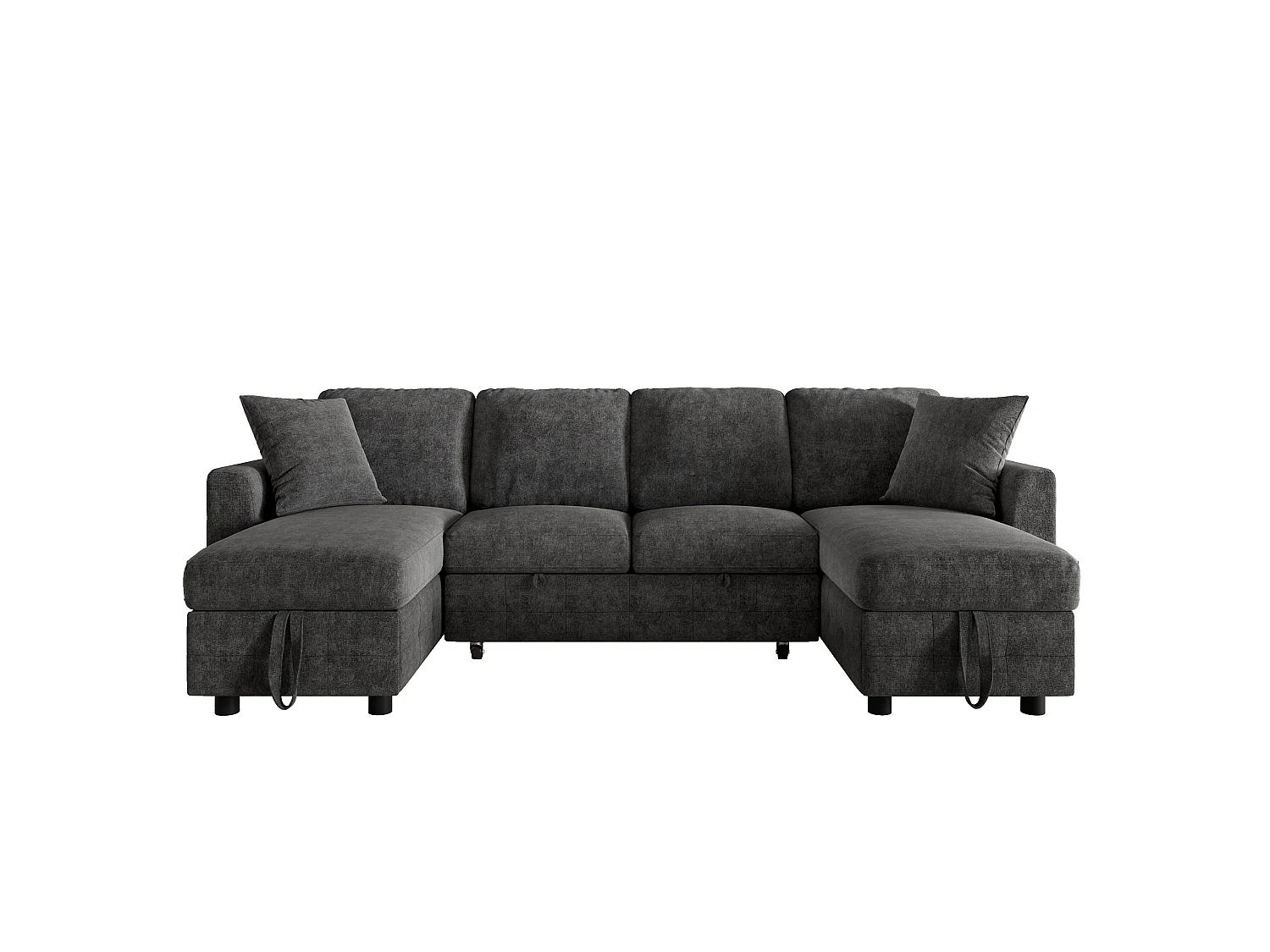 Modern U-shaped sofa - convertible - 2 storage spaces - 1 USB port and 1 Type-C charging port - 2 cushions - chenille - gray