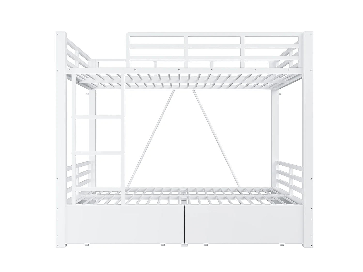 Metal bunk bed 140x200cm - with 2 drawers - with ladder - with safety barriers - white (mattress not included)