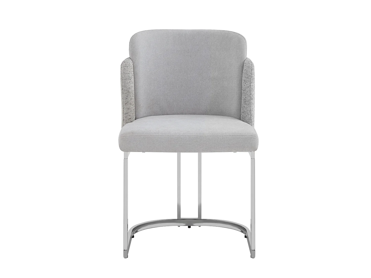 Set of 2 dining chairs - Modern style - Silver galvanized legs - Chenille fabric - Light gray + silver