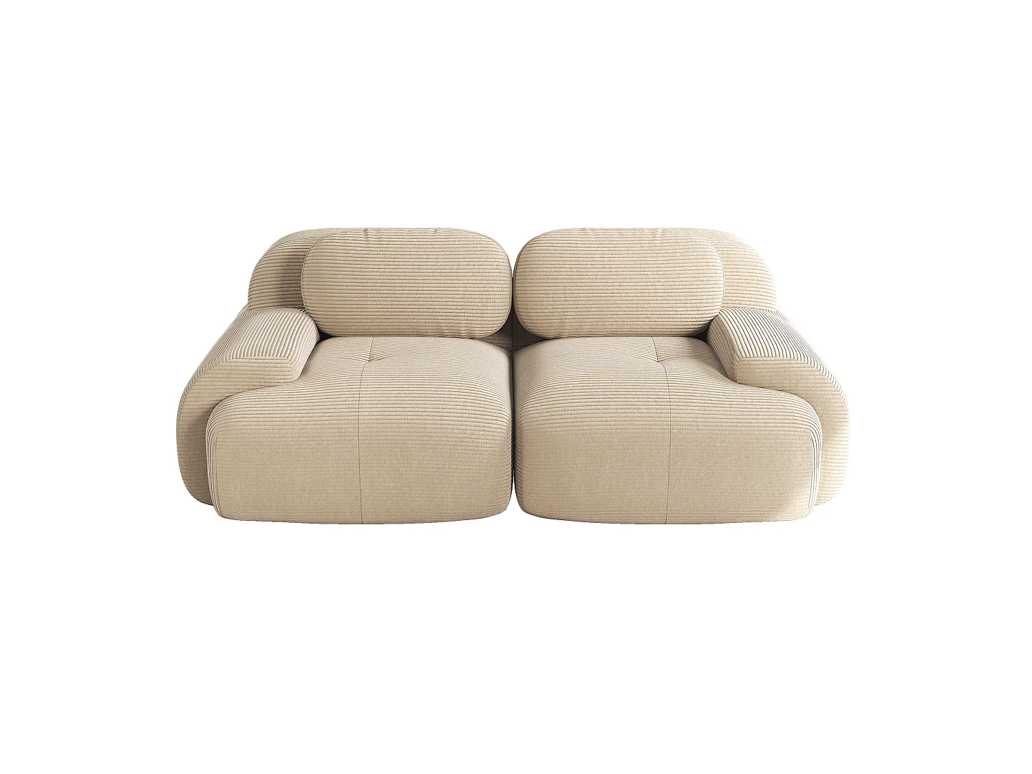 Canapé modulable 2 places velours côtelé, accoudoirs incurvés, rembourrage élastique, beige
