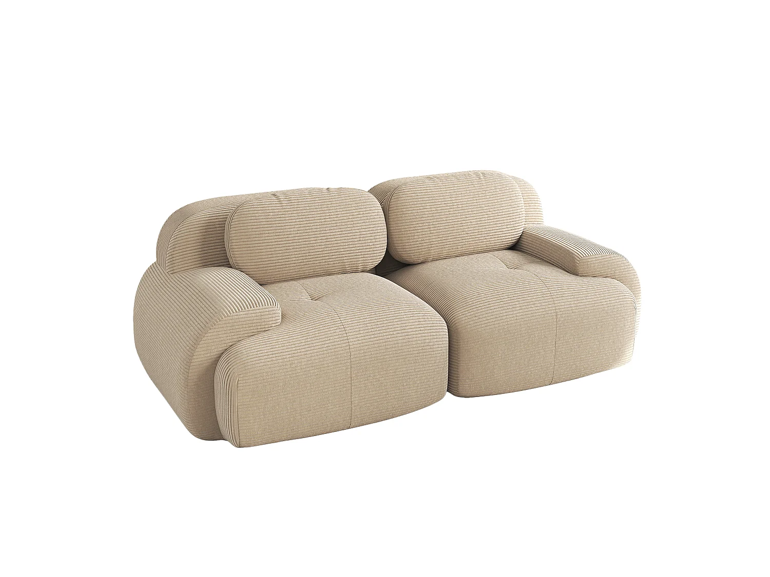 Canapé modulable 2 places velours côtelé, accoudoirs incurvés, rembourrage élastique, beige