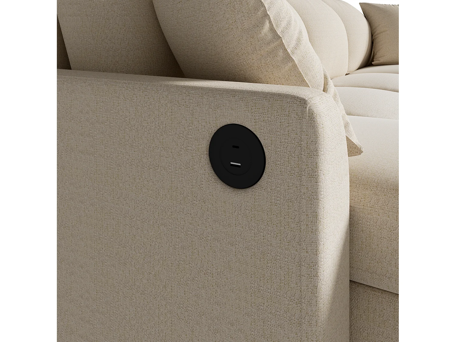 Modern U-shaped sofa - convertible - 2 storage spaces - 1 USB port and 1 Type-C charging port - 2 cushions - chenille - beige