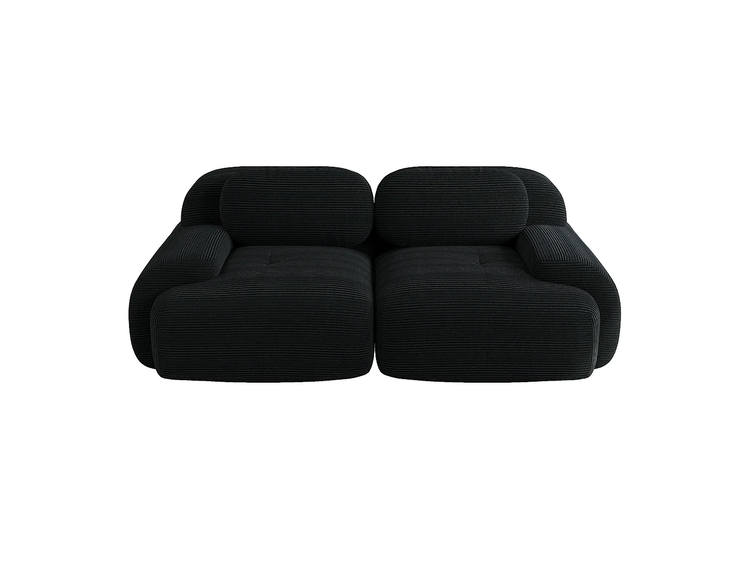 Canapé modulable velours côtelé noir, accoudoirs incurvés, rembourrage élastique confortable