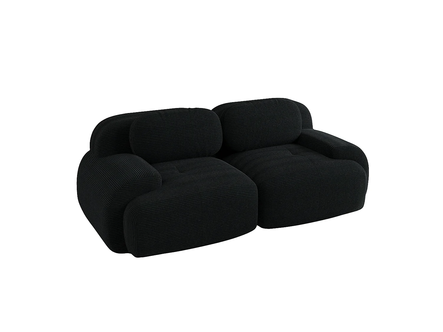 Canapé modulable velours côtelé noir, accoudoirs incurvés, rembourrage élastique confortable