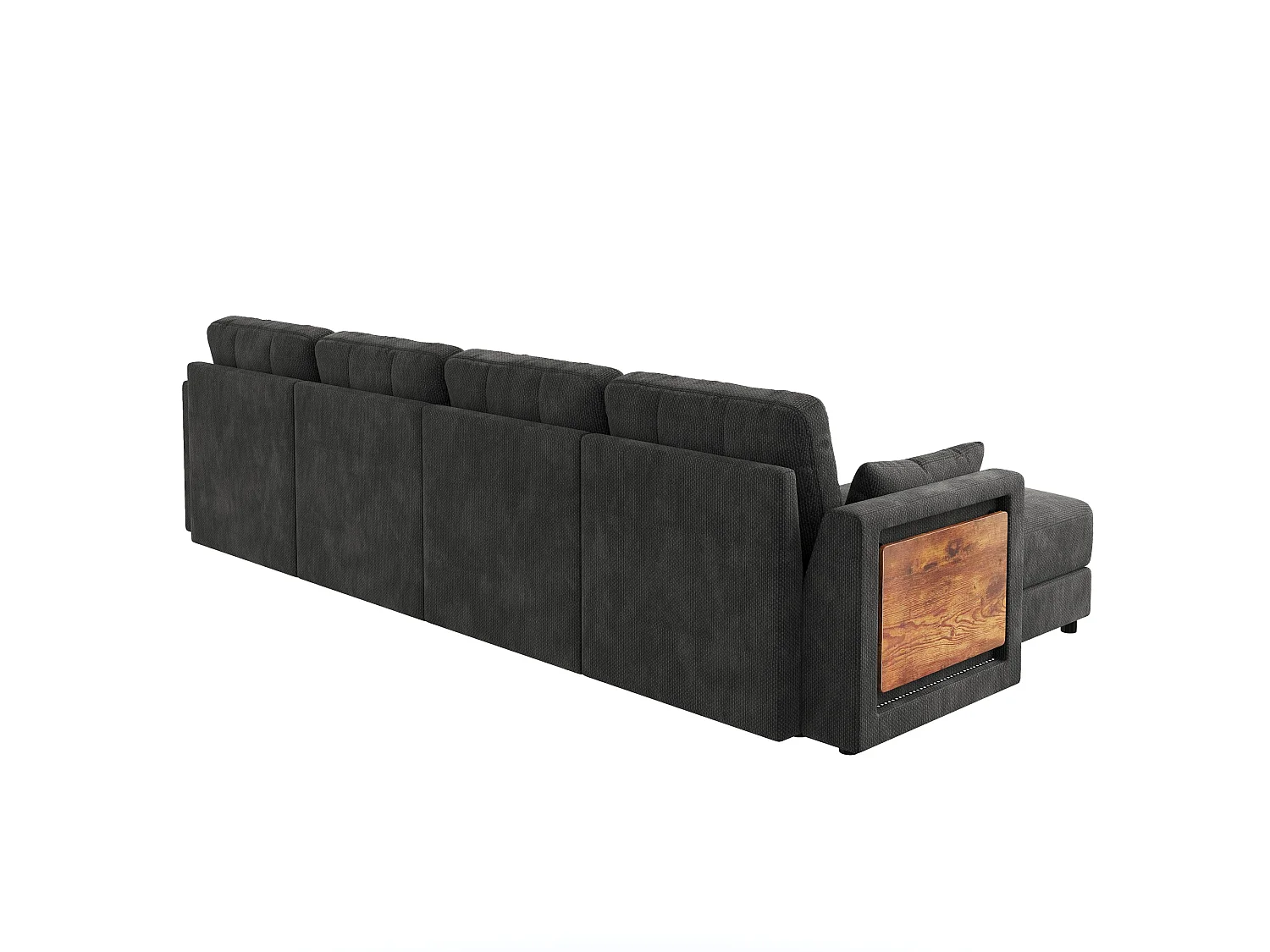 U-shaped/L-shaped corner sofa - 2 mobile footrests - with LED lighting - foldable side table - with 6 cushions - chenille fabric - grey