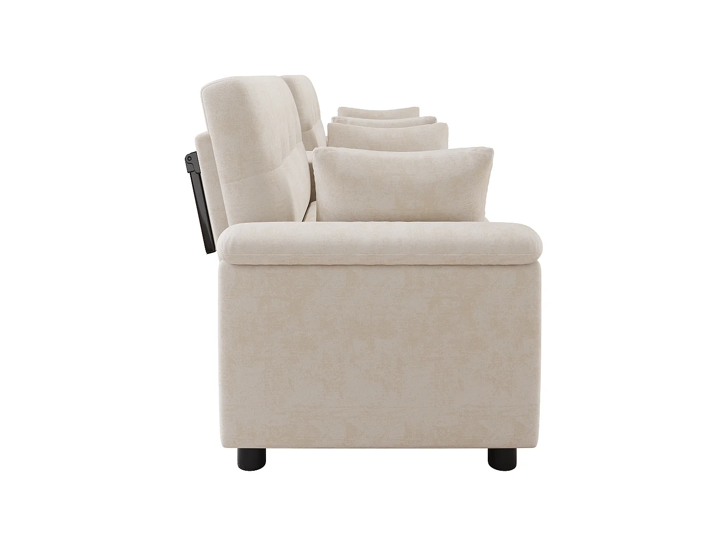 Extendable sofa - adjustable backrest - double sleeping space - Coffee table with 2 cup holders - 4 cushions - Chenille - Beige
