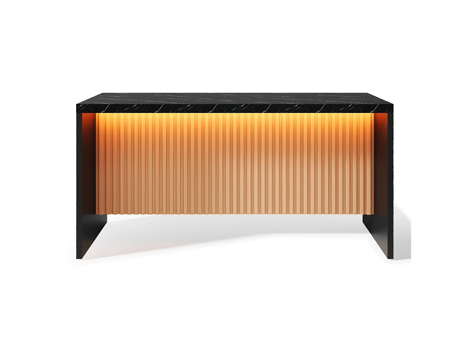 Ilha central de cozinha - com iluminação LED - com 2 tomadas, 2 portas USB - balcão com padrão mármore - Preto