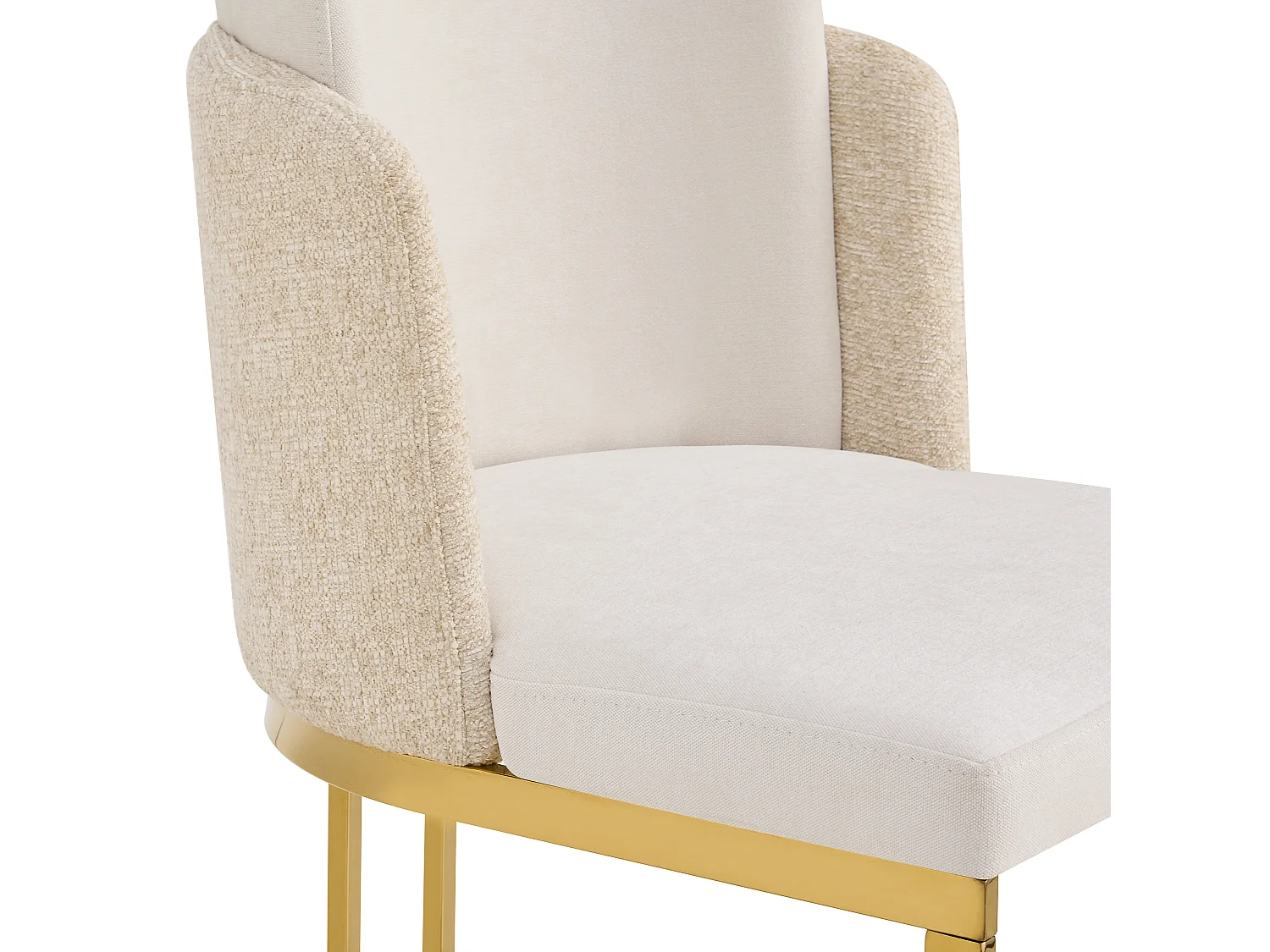 Set of 6 dining chairs - Modern style - Gold-plated feet - Chenille fabric - Beige and gold