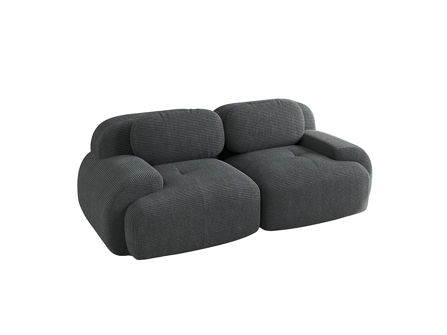 Canapé modulable 2 places velours côtelé, accoudoirs incurvés, rembourrage élastique, gris