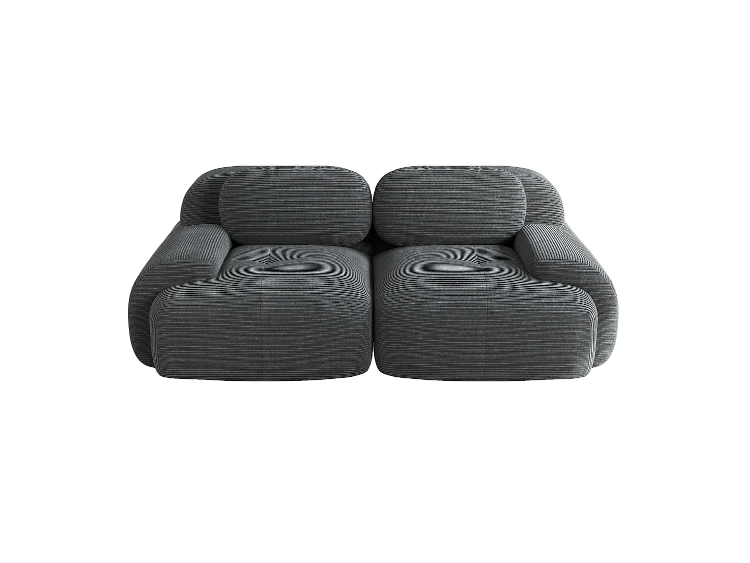 Canapé modulable 2 places velours côtelé, accoudoirs incurvés, rembourrage élastique, gris